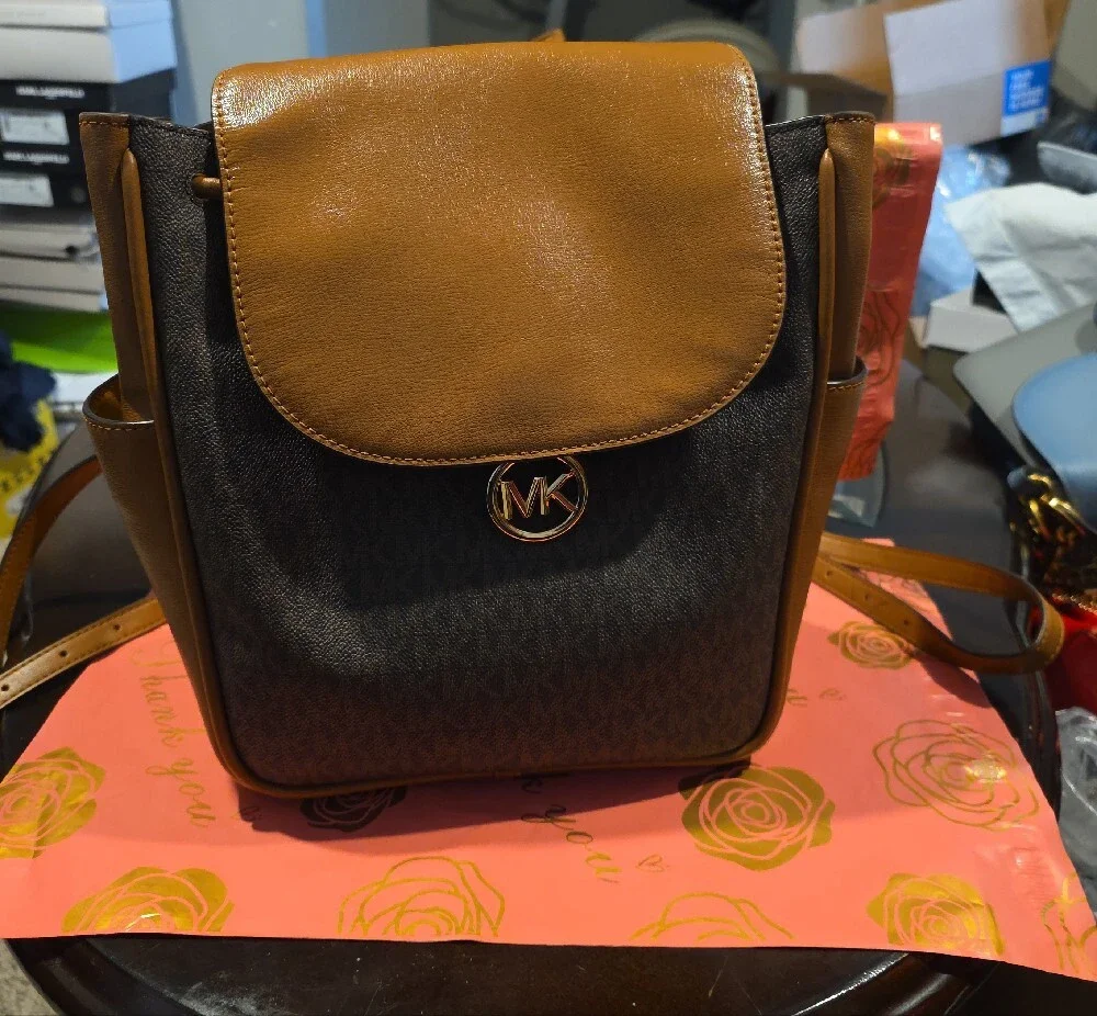 Michael Kors Brown and Tan Logo-Print Backpack